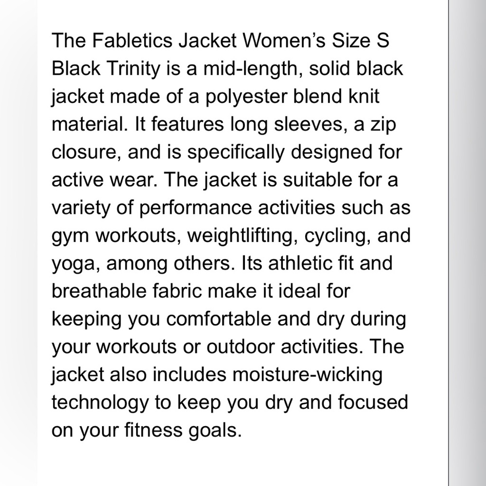 Fabletics Black Trinity Performance Jacket Size S… - image 4